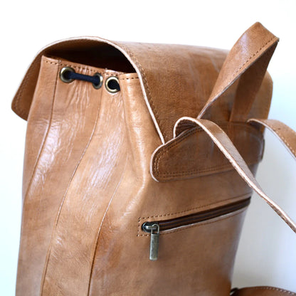 VIVIFY LEATHER HANDMADE BACKPACK &quot;FES&quot; NATUREL MADE FROM BERBER HANDKRAFT. Classic charm: Timeless appeal, Vintage-inspired, Elegant simplicity, Sophisticated style, Classic silhouette.