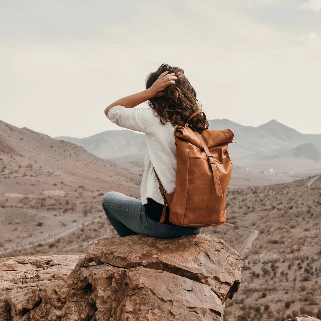 Vivify Moroccan-inspired Rolltop Backpack: Eco-conscious Choice, Berber Artistry, Ethically Made, Sustainable Design.