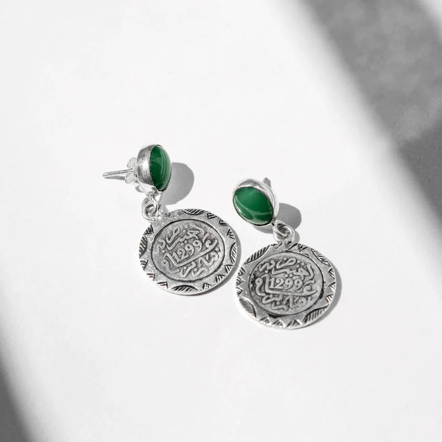 Amazigh-inspired elegance: The Handmade Silver Mint Tea Coins Earrings showcase the elegance and grace of Amazigh design, drawing inspiration from their rich cultural heritage.