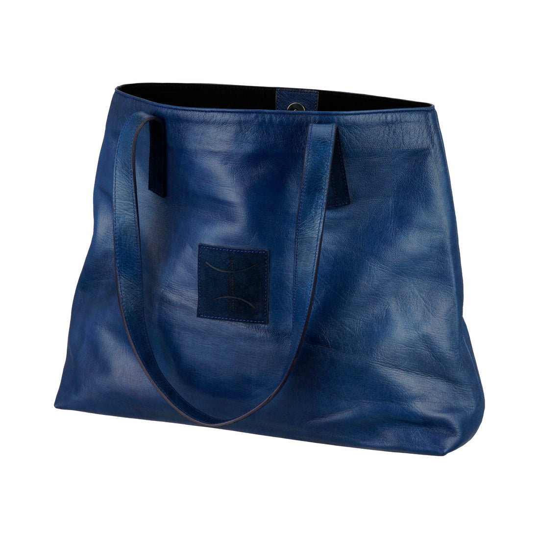 Berber Leather Shopping Bag in Blue Indigo: Stylish functionality, Handmade leather craftsmanship, Timeless indigo charm.