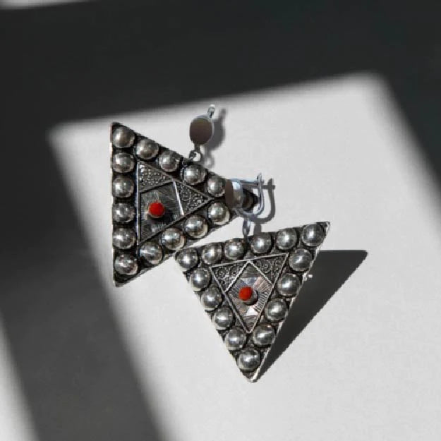 Fibula Studs Earrings: Handmade with Amazigh touch in silver material, Cultural elegance, Symbolic adornment.