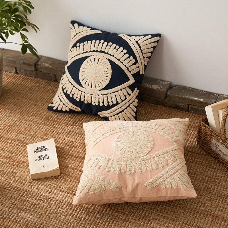 moroccan pillows eye rose and blue. Bohemian Amazigh Eye Pillow: Cultural fusion, Artistic design, Relaxation aid, Vibrant colors, Handcrafted comfort.