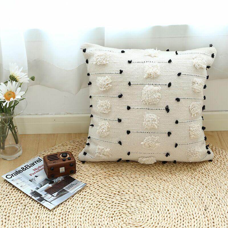 Scandinavian charm: Embrace the understated elegance of Scandinavian design with the Nordic White Pillow with Pom-Poms, featuring clean lines and a serene aesthetic. Handcrafted elegance: Experience the artistry and attention to detail that comes with handcrafted design, as this pillow is carefully crafted to bring a touch of elegance to your space.