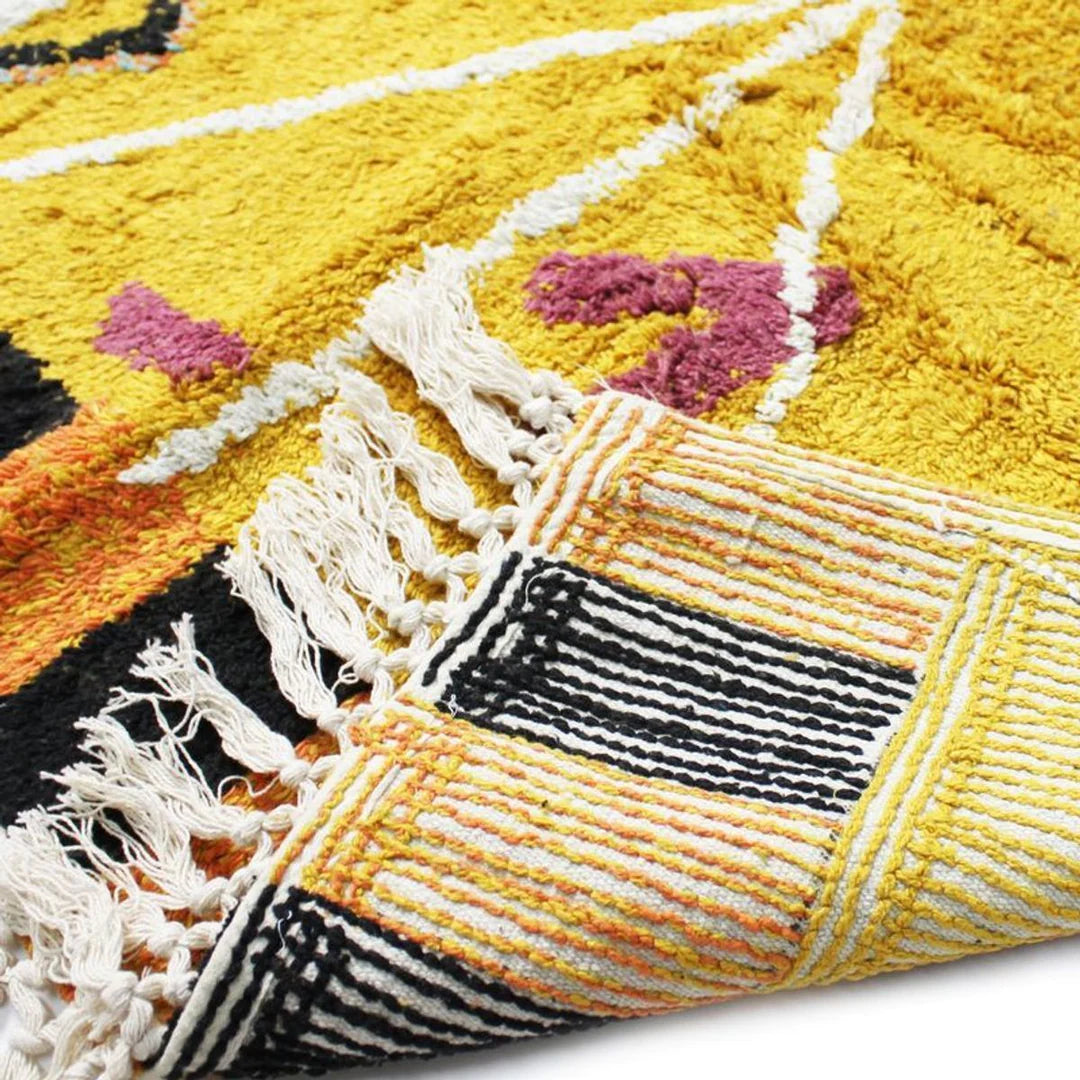 Unique Statement Piece: The Yellow Azilal Carpet stands as a unique statement piece, commanding attention and adding character to any room it graces.